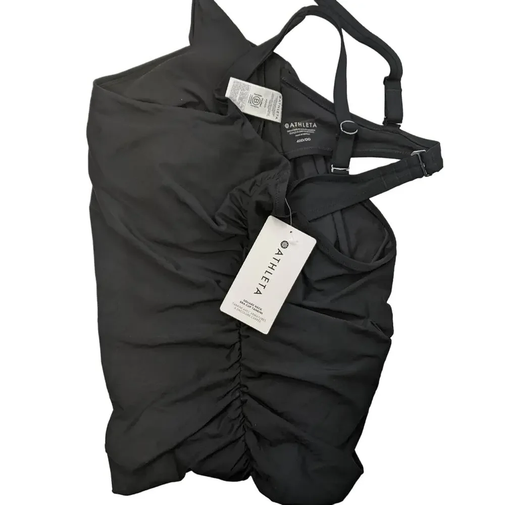 Athleta 40 D DD black Square Neck Bra Cup Tankini swim bathing suit ruched beach